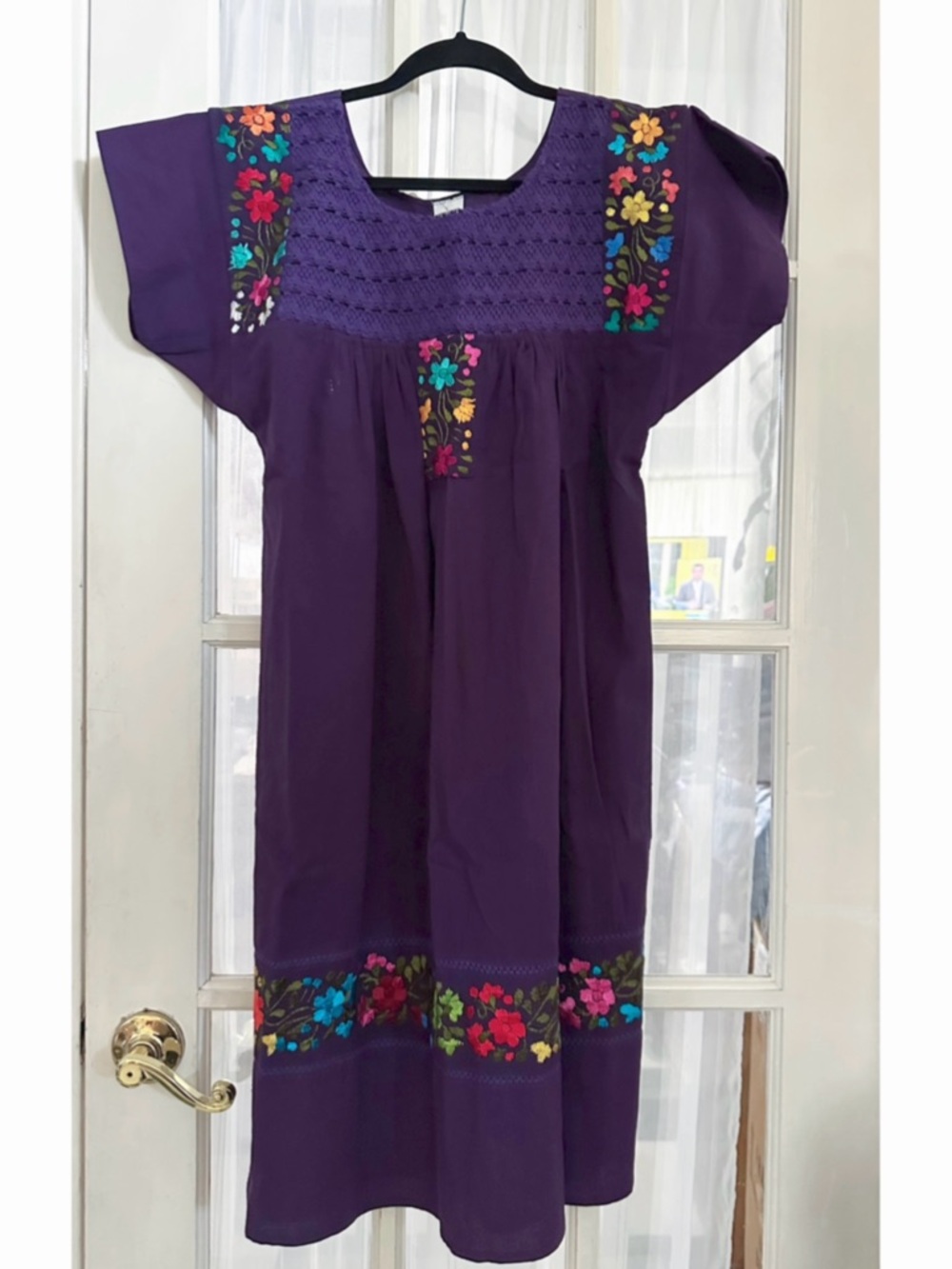 Mexican Purple Floral Embroidered Dress